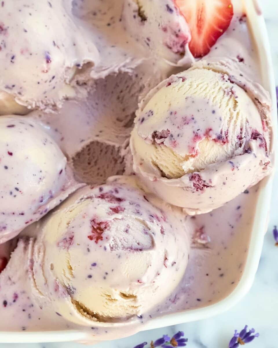 Roasted Strawberry and Lavender Ice Cream