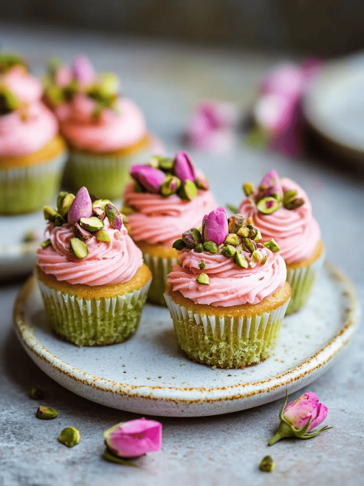 Delightful Vegan Mini Rose Pistachio Cupcakes for Every Celebration 5 Vegan Mini Rose Pistachio Cupcakes