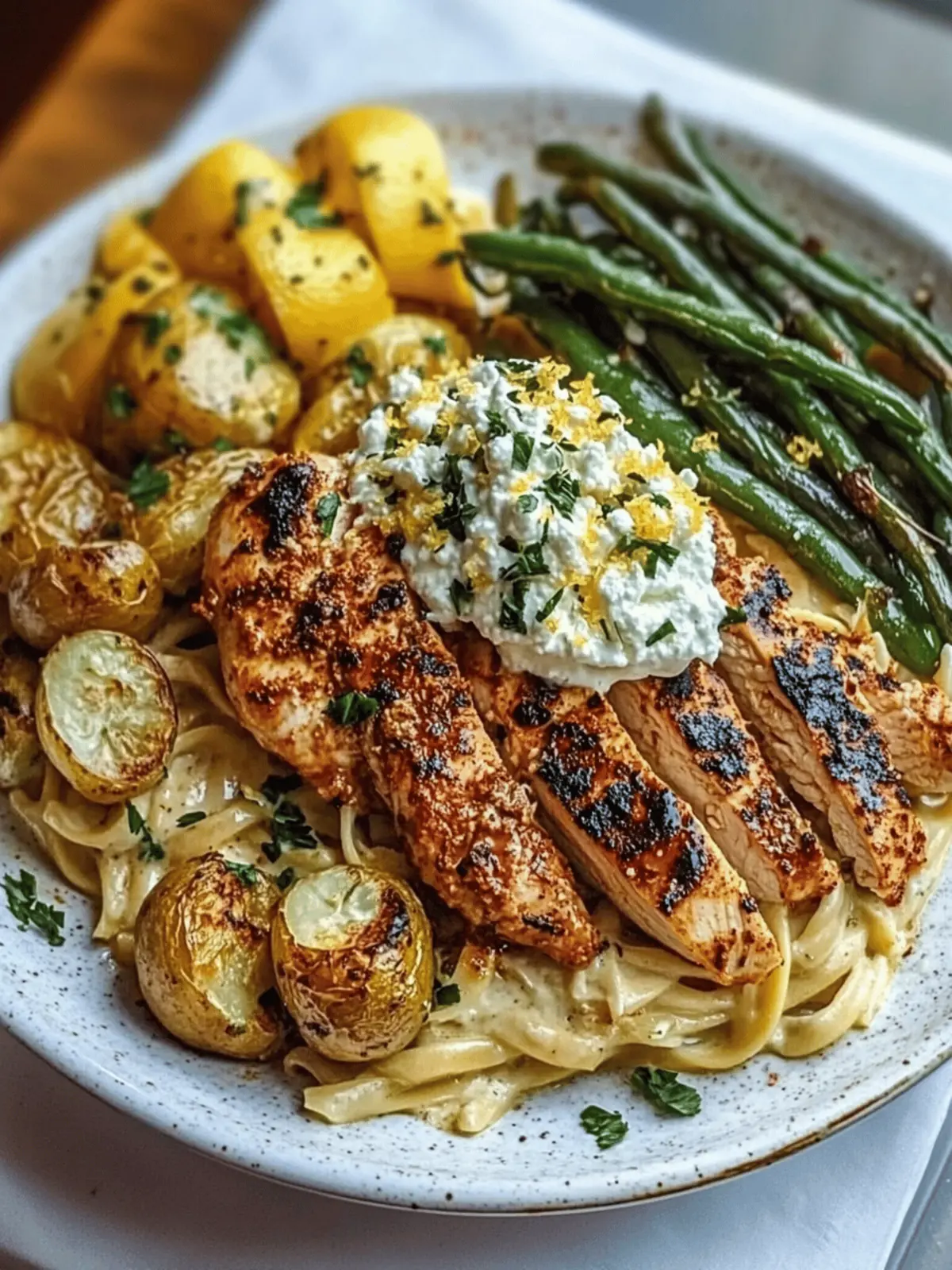 Smoky Paprika Chicken Alfredo with Luscious Lemon Feta Whip 5 Smoky Paprika Chicken Alfredo with Lemon Feta Whip & Charred Green Beans