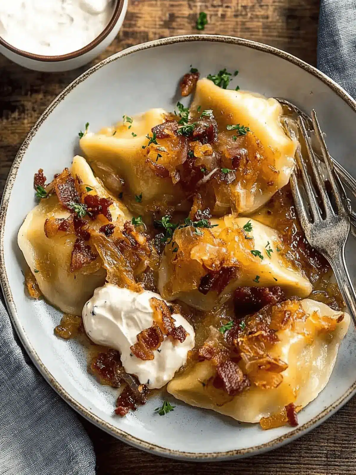 Cheddar Pierogies with Caramelized Onions and Bacon Bliss 3 Cheddar Pierogies with Caramelized Onions and Bacon