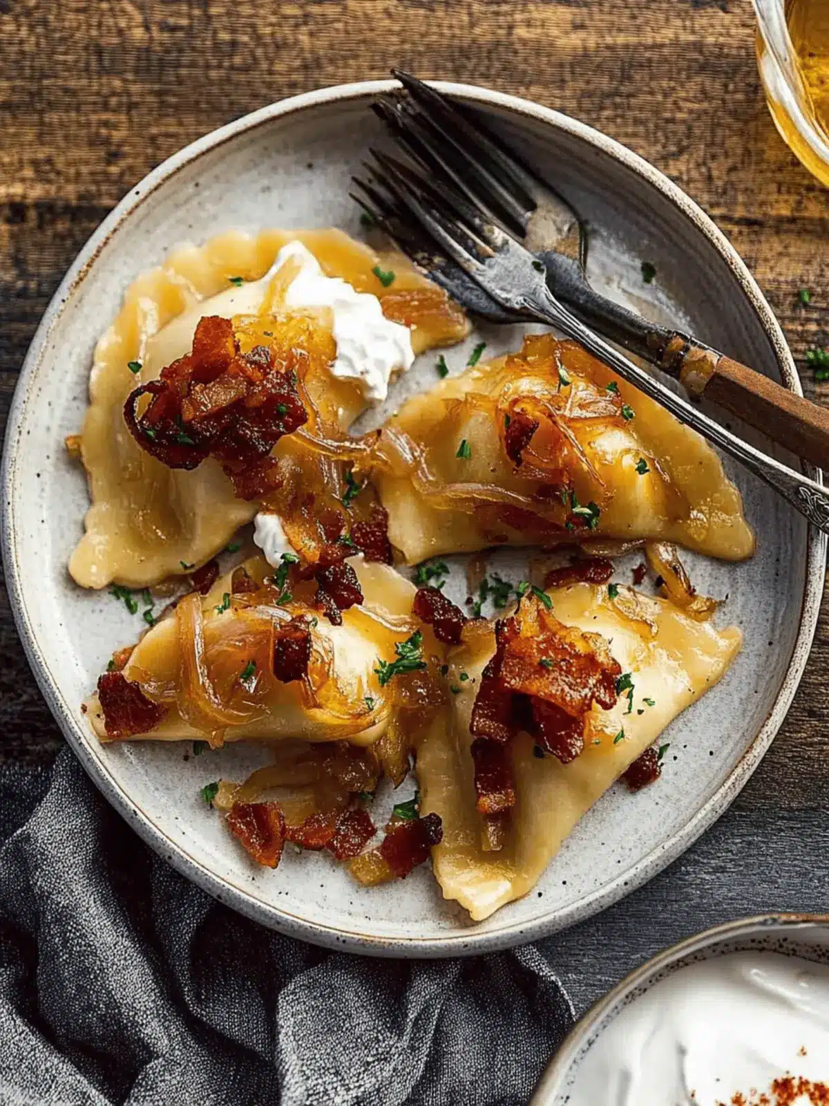 Cheddar Pierogies with Caramelized Onions and Bacon Bliss 2 Cheddar Pierogies with Caramelized Onions and Bacon