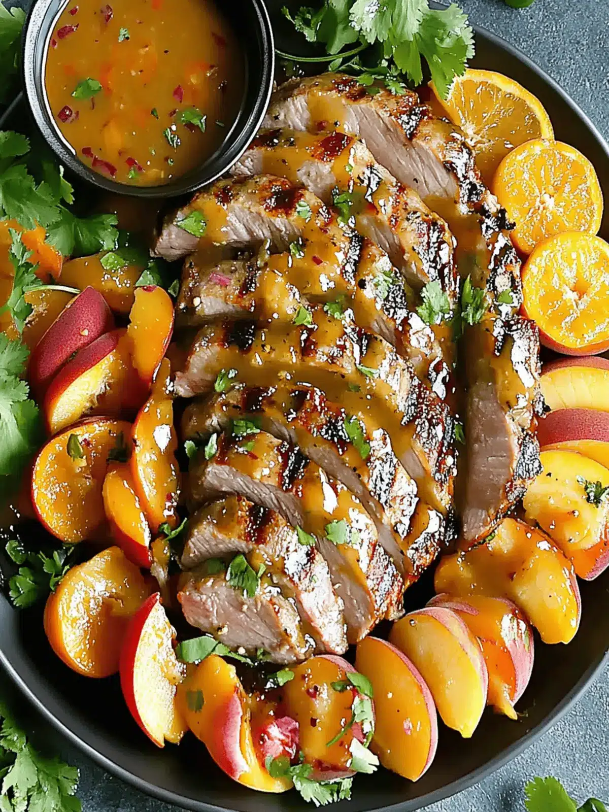 Grilled Pork Tenderloin with Peach Glaze and Mojo Magic 3 Grilled Pork Tenderloin with Peach Glaze and Orange-Habanero Mojo