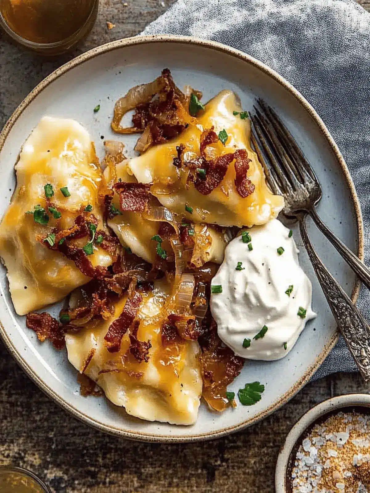 Cheddar Pierogies with Caramelized Onions and Bacon Bliss 5 Cheddar Pierogies with Caramelized Onions and Bacon