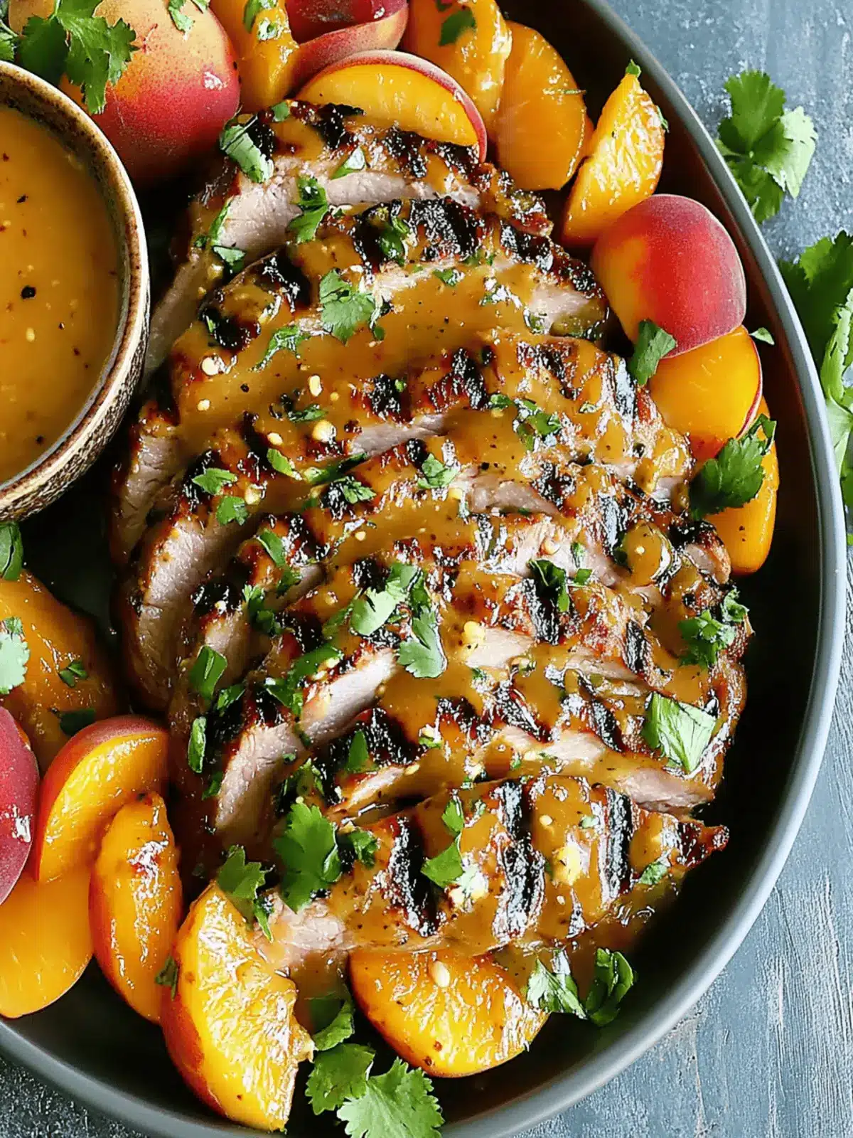 Grilled Pork Tenderloin with Peach Glaze and Mojo Magic 2 Grilled Pork Tenderloin with Peach Glaze and Orange-Habanero Mojo