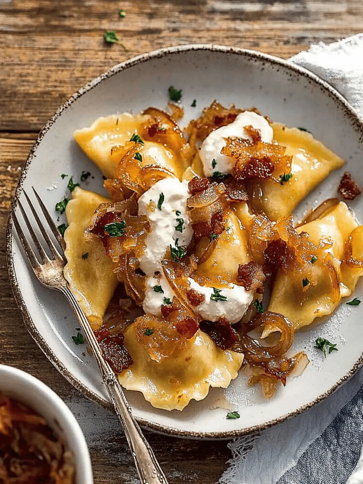Cheddar Pierogies with Caramelized Onions and Bacon Bliss 4 Cheddar Pierogies with Caramelized Onions and Bacon