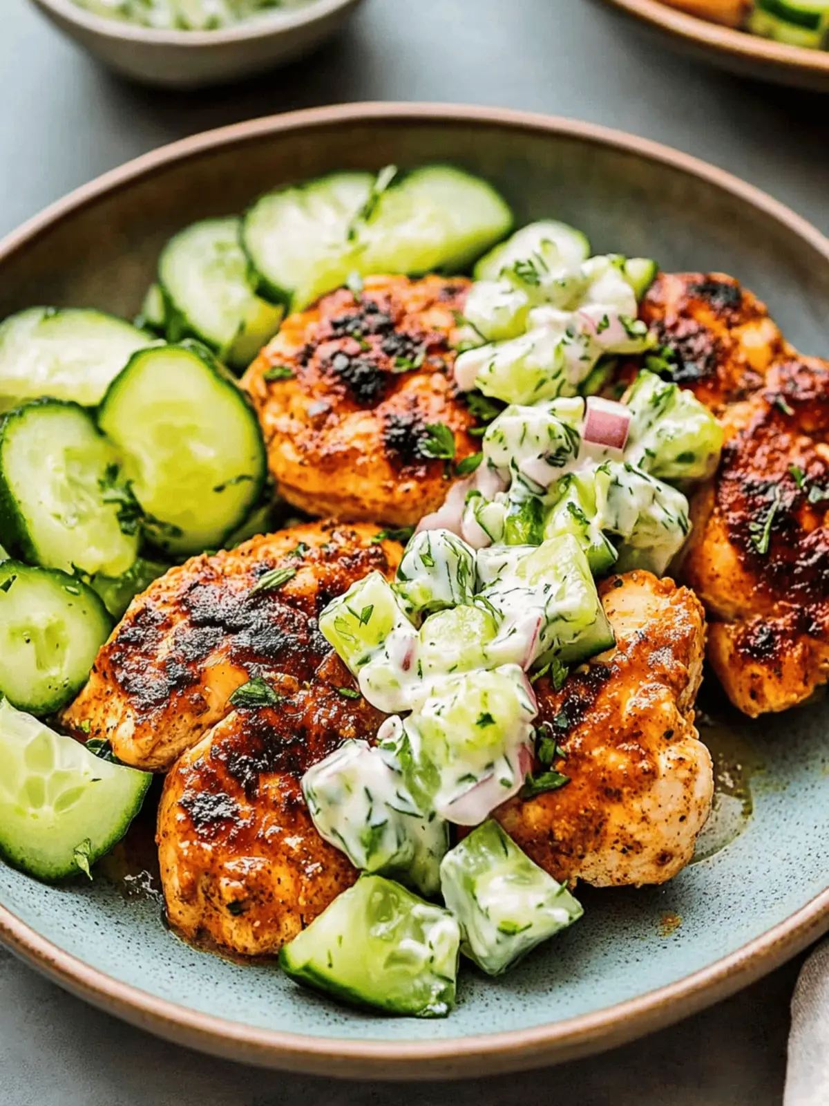 Spicy Mediterranean Chicken with Creamy Cucumber Salad Delight 2 Spicy Mediterranean Chicken with Creamy Cucumber Salad