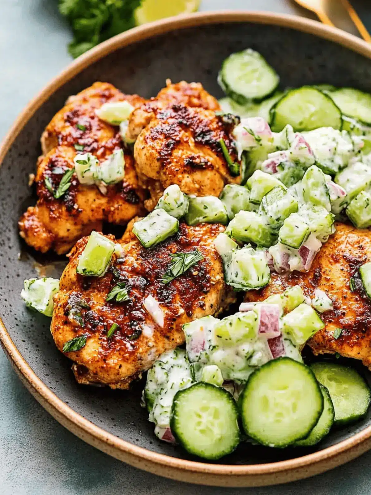 Spicy Mediterranean Chicken with Creamy Cucumber Salad Delight 4 Spicy Mediterranean Chicken with Creamy Cucumber Salad