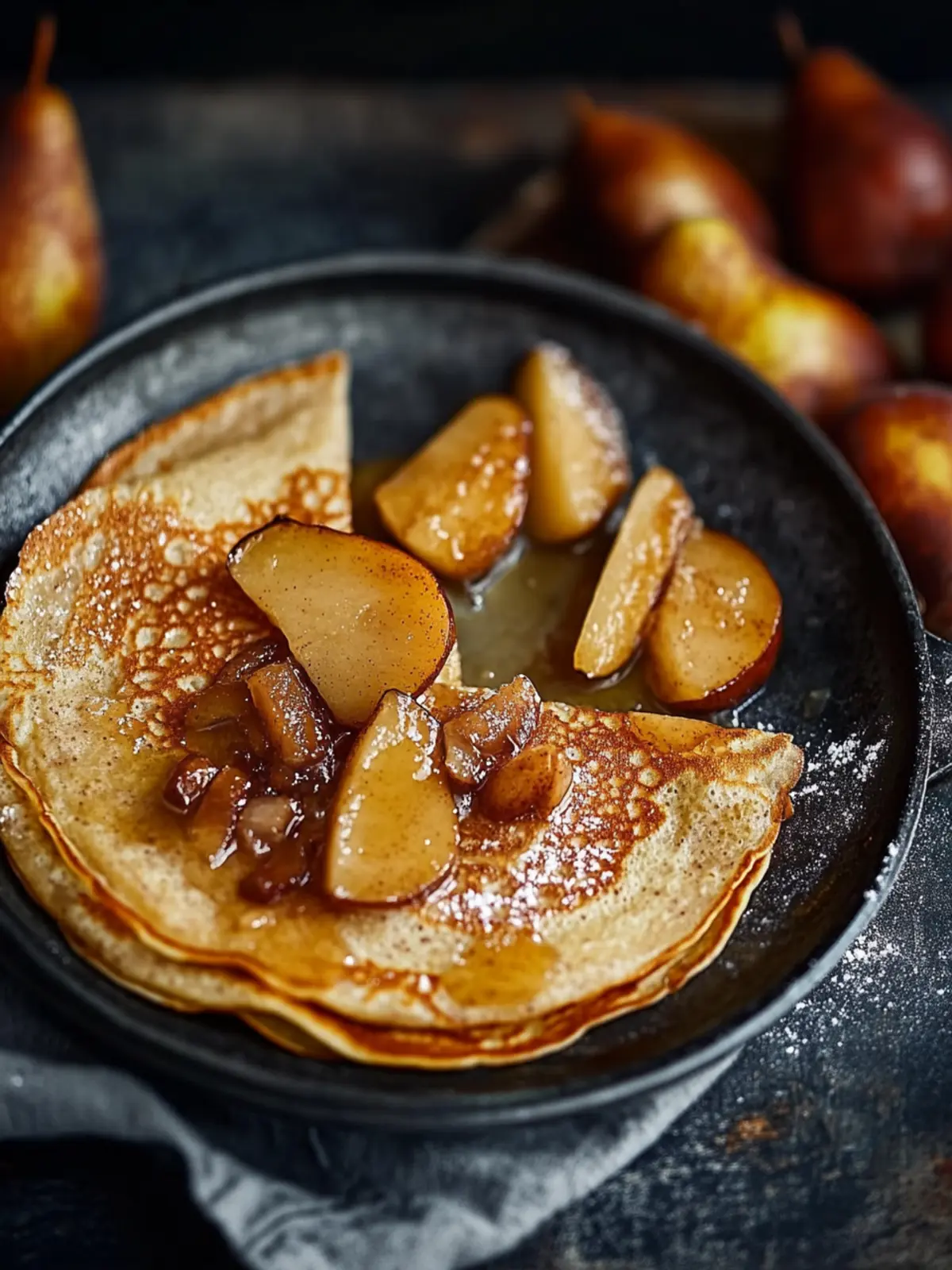 Cinnamon Crepes with Caramelised Pears: A Sweet Delight! 4 Cinnamon crepes with caramelised pears