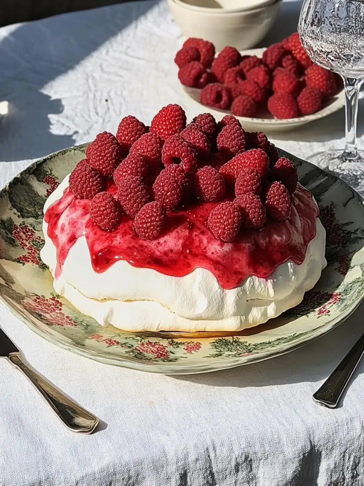 Delicious Pavlova Topped with Raspberries and Strawberries 2 Pavlova topped with raspberries and strawberries