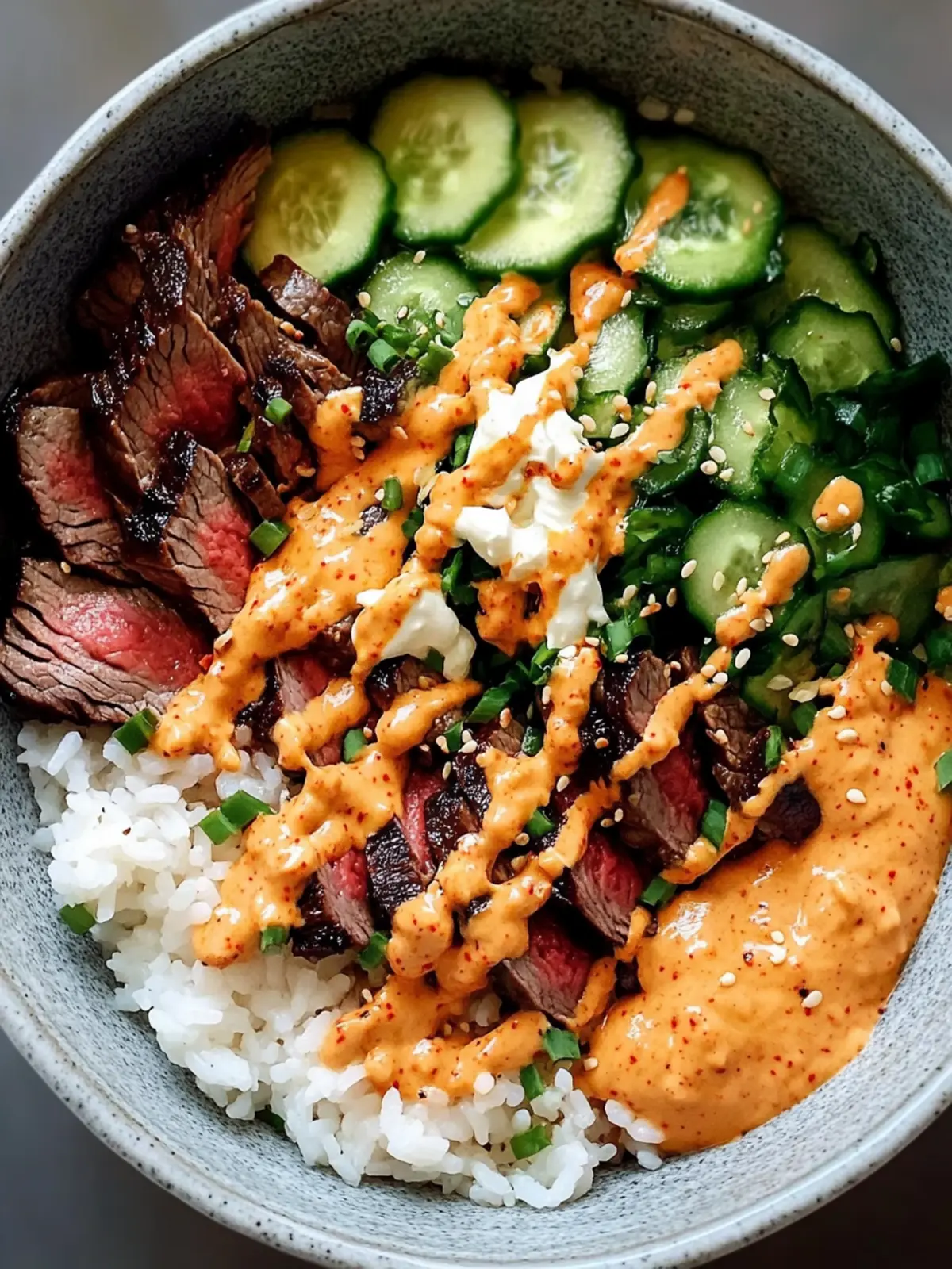 Savor Korean BBQ Steak Rice Bowls with Spicy Cream Sauce 4 Korean BBQ Steak Rice Bowls with Spicy Cream Sauce