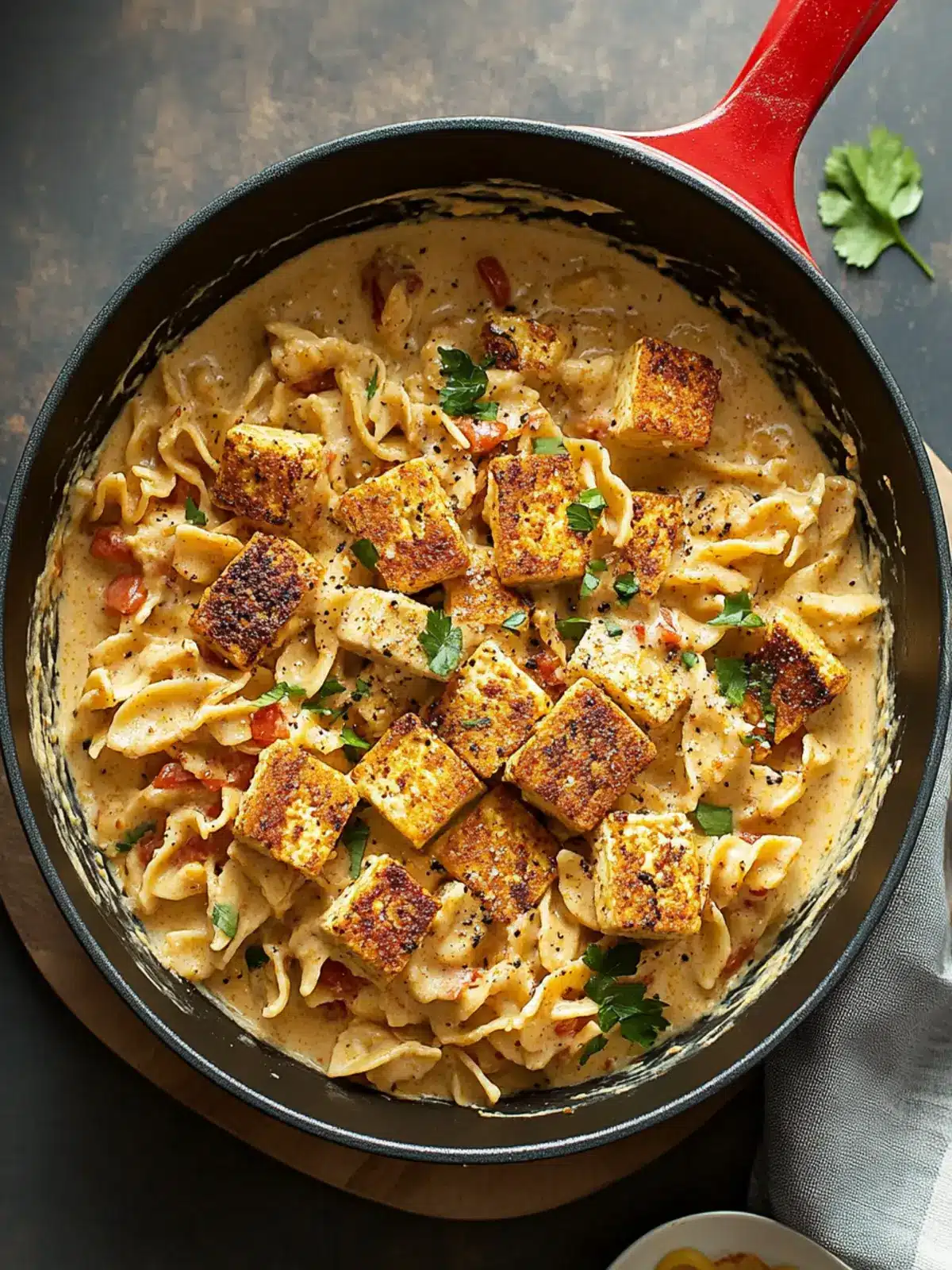 Savory Vegan Creamy Cajun Pasta with Crispy Breaded Tofu 3 Vegan Creamy Cajun Pasta with Breaded Tofu