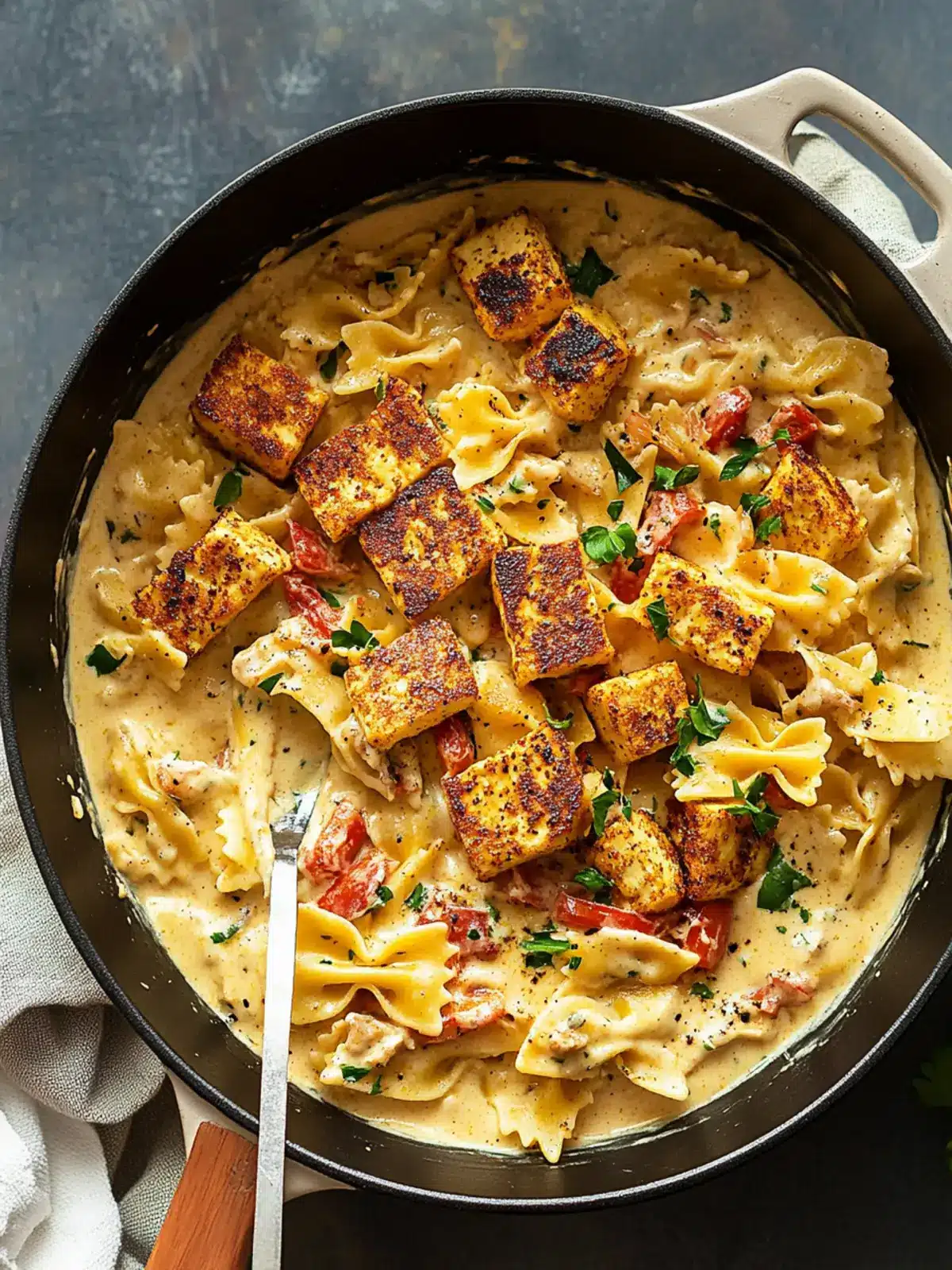 Savory Vegan Creamy Cajun Pasta with Crispy Breaded Tofu 5 Vegan Creamy Cajun Pasta with Breaded Tofu