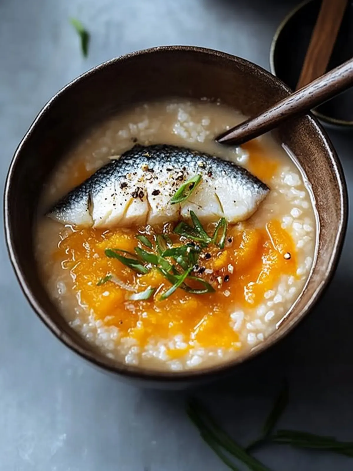 Warm Up with Honeynut Squash Congee & Poached Fish Delight 5 Honeynut Squash Congee with Poached Fish