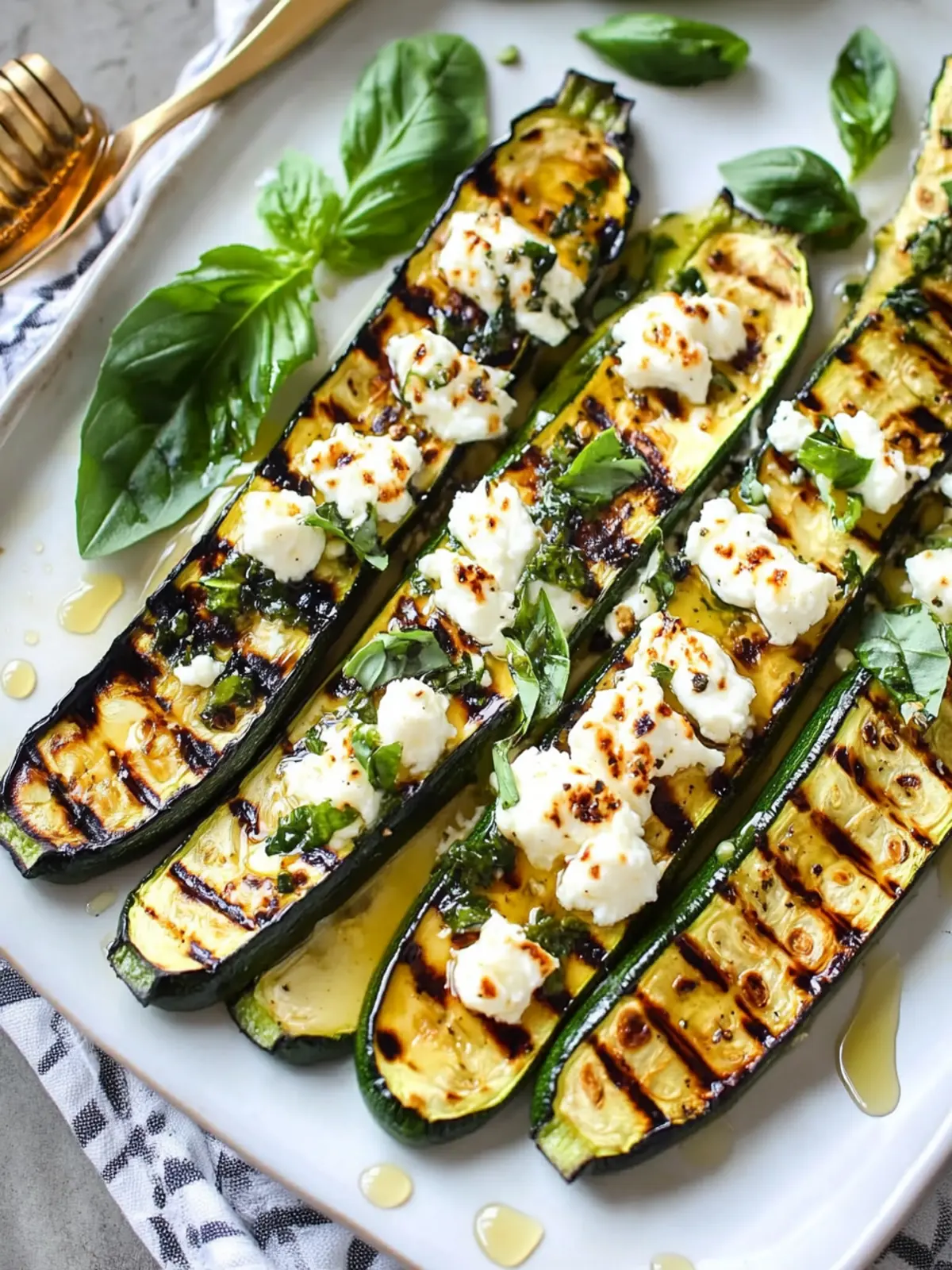 Grilled Zucchini With Goat Cheese, Basil & Honey