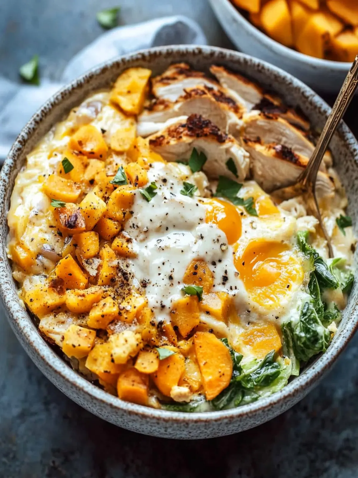 Savory Whole30 Butternut Chicken Breakfast Bowl Bliss 2 Savory Whole30 Butternut Chicken Breakfast Bowl