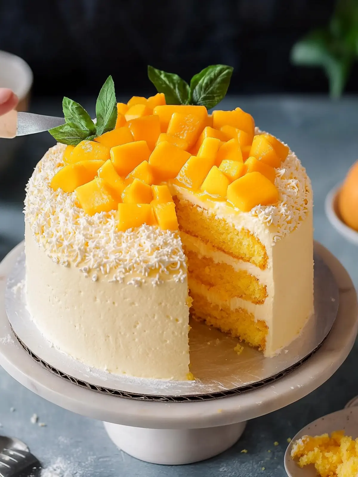 Mango Cake Delight: Light Vanilla Chiffon with Whipped Cream 3 Mango Cake