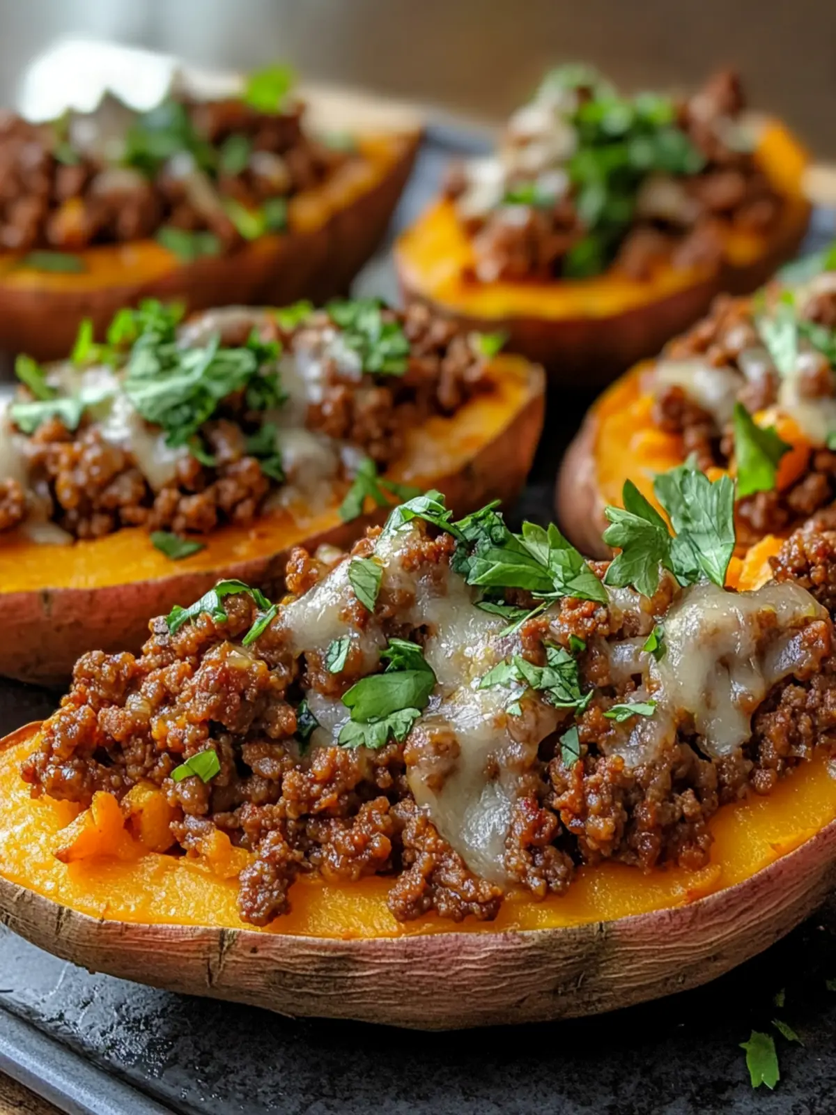 Hot Honey Ground Beef & Sweet Potato Boats