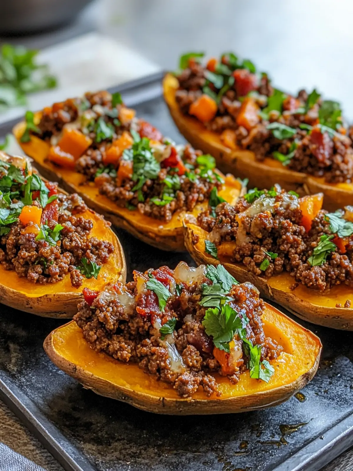 Hot Honey Ground Beef & Sweet Potato Boats