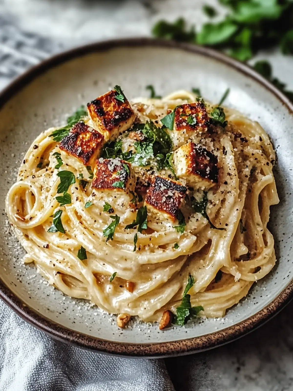 Creamy Vegan Carbonara – Quick Cashew & Tofu Pasta Delight
