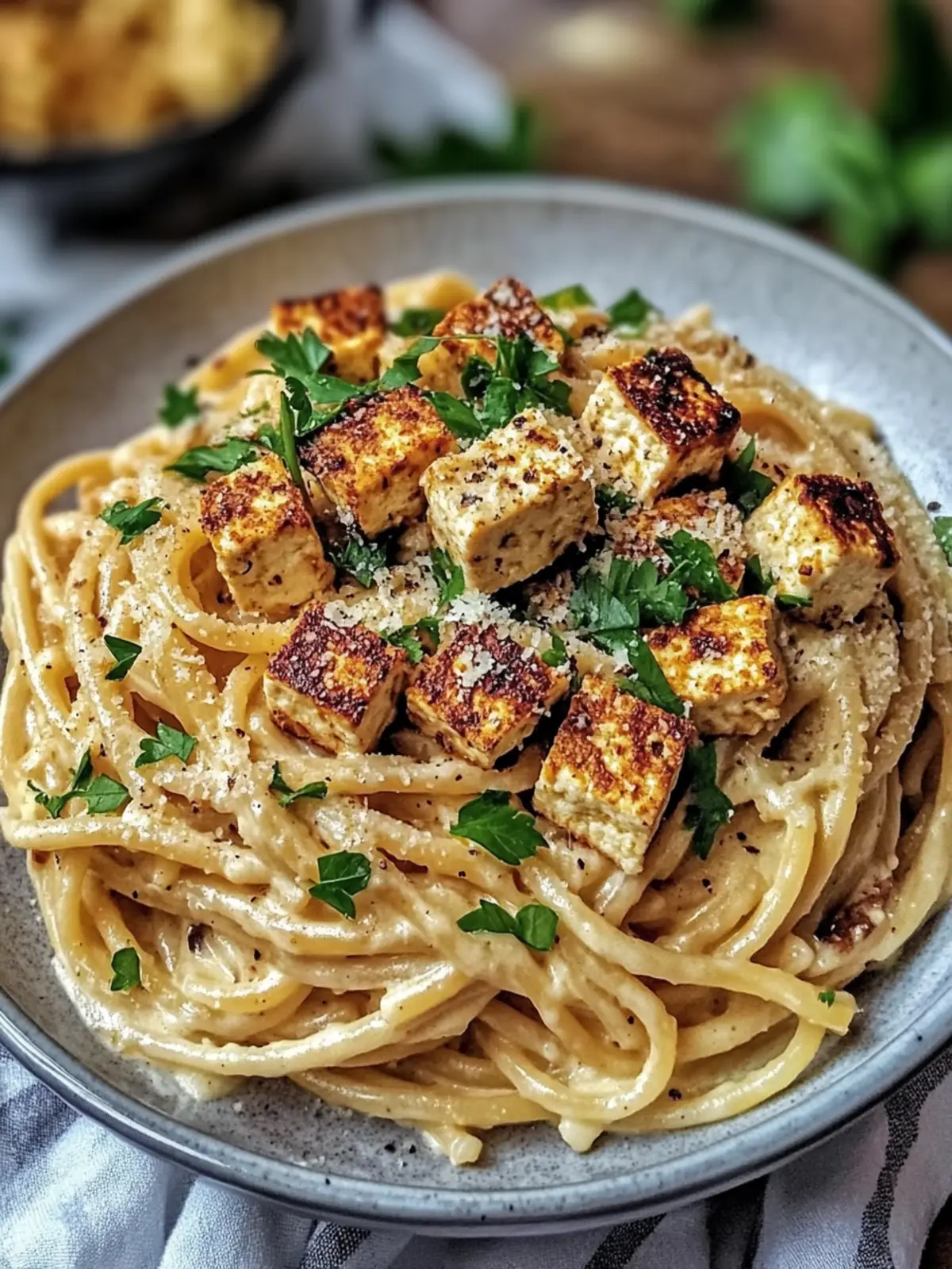 Creamy Vegan Carbonara – Quick Cashew & Tofu Pasta Delight