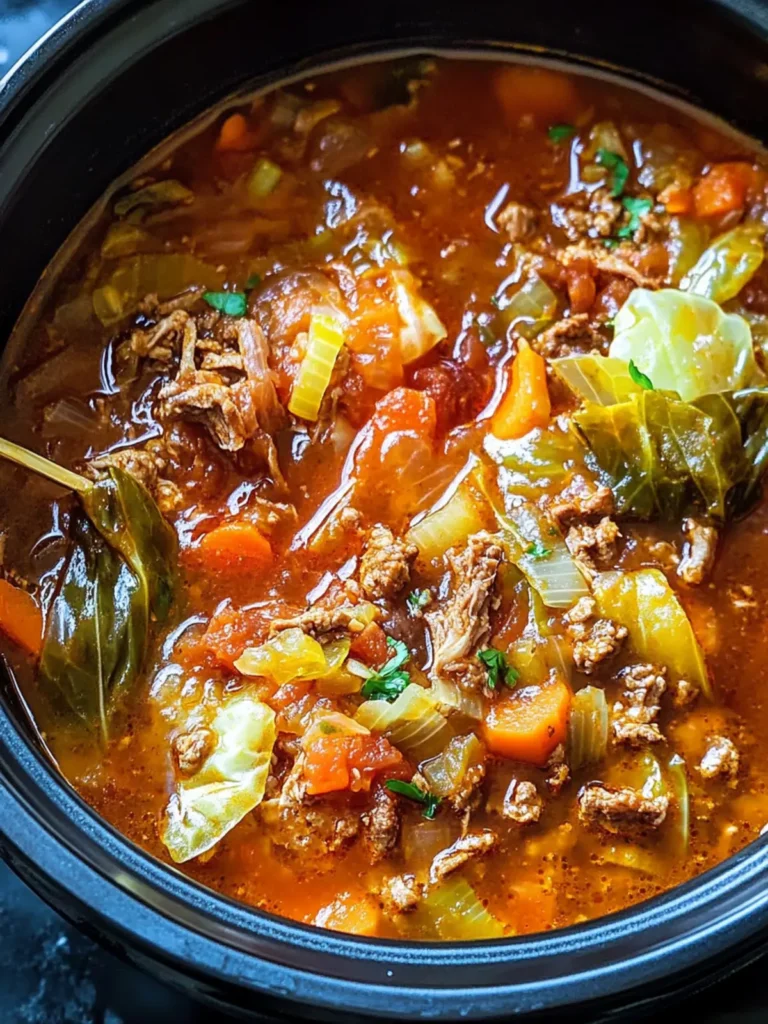 Slow Cooker Spicy Cabbage Beef Soup
